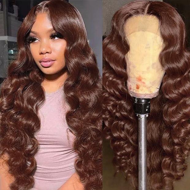 Chocolate Brown Loose Wave Human Hair Wigs for Women 4x4/13x4 HD Lace Front Wigs With Pre Plucked Hairline