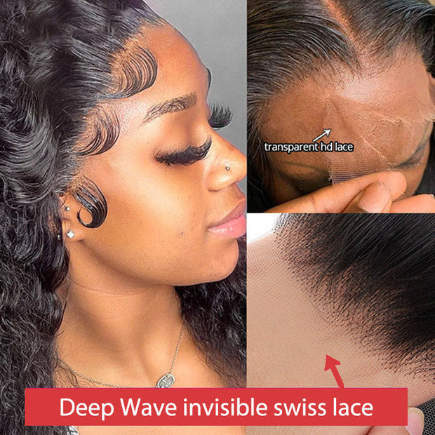 Deep Wave Human Hair Lace Front Wigs Glueless HD Lace Wig Pre Plucked