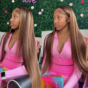 Clearance Sale-Honey Blonde Highlight Straight/Body Wave HD Lace Human Hair Wig