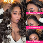 Pre-All Glueless Balayage Pre Bleached Wear Go 220% Density 8x5 HD Lace Highlights Body Wave Wig
