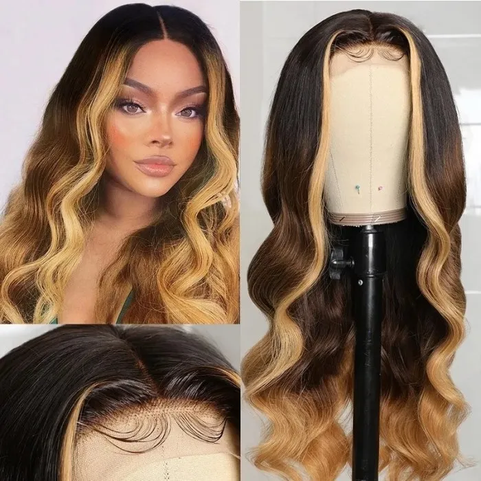 New Colored T1B4/27 HD Lace Ombre Lace Front Wig Deep Wave Body Wave Straight Human Hair Wig For Black Women
