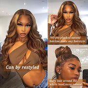 Body Wave Highlights Pre Plucked 360 Transparent Lace Frontal Wig Straight Human Hair Wigs