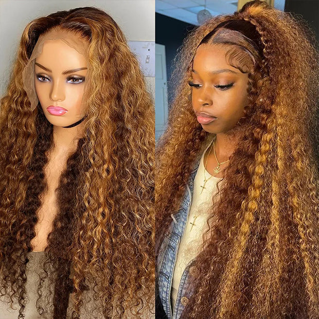 Honey Blonde Highlight Deep Wave Wig 13x4 13x6 Lace Front Wig Colored Human Hair Lace Wig