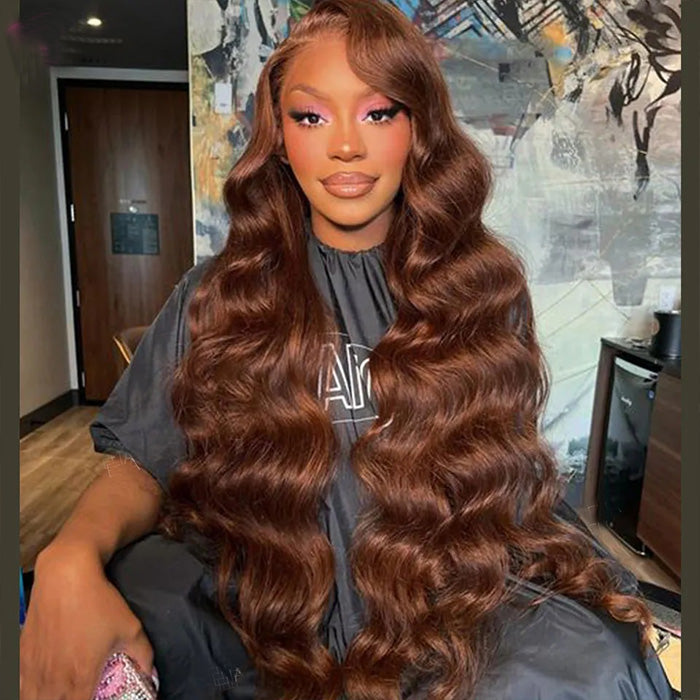 Chocolate Brown Loose Wave Human Hair Wigs for Women 13x4 HD Lace Front Wigs With Pre Plucked Hairline