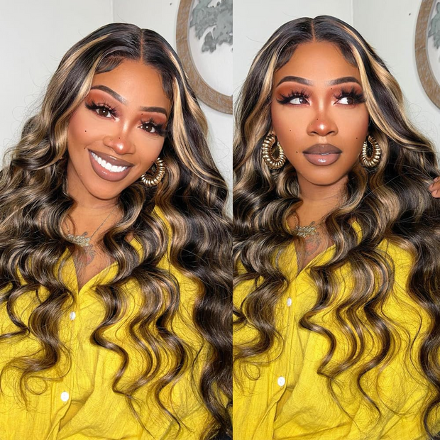 Pre All | Glueless #1B27 Blonde Highlights Body Wave Wig Pre Bleached Pre Cut HD Lace Wig