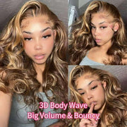 Pre All Everything | Glueless 3D Body Wave Human Hair Wig Ready & Go #427 Highlight Lace Front Wig