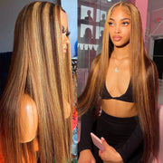 #4/27 Honey Blonde Highlight Glueless Pre-Cut 13X4 HD Lace Frontal Wig Ready & Go Body Wave Or Straight Wigs