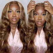 Pull Go 13X6 Pre Cut HD Lace Glueless 3D Body Wave Human Hair Wig With Hidden Drawstring #427 Highlight Lace Front Wig