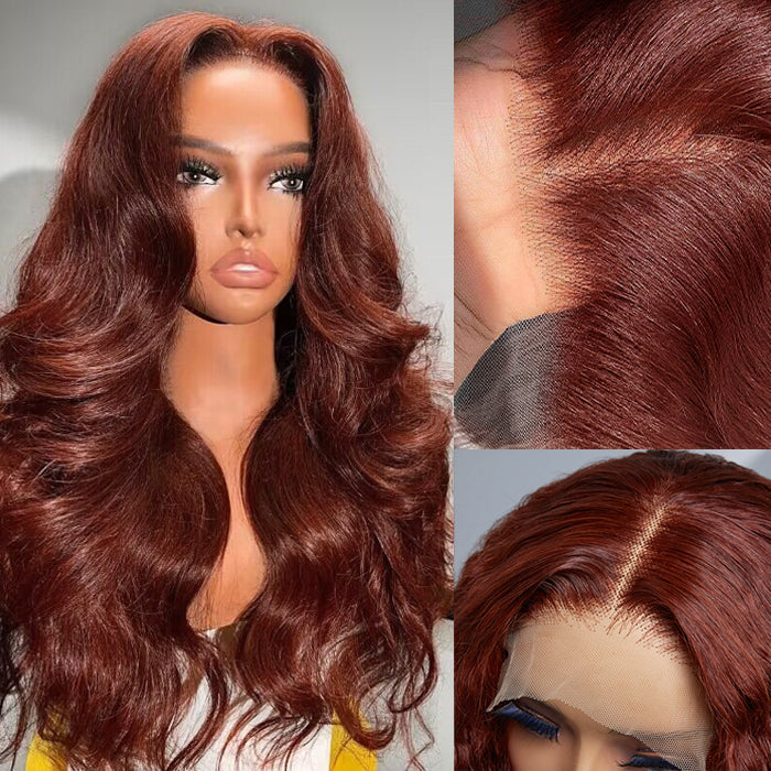 #33 Reddish Brown Auburn Color Water Wave & Body Wave Human Hair Wigs 13x4 HD Lace Front Wigs
