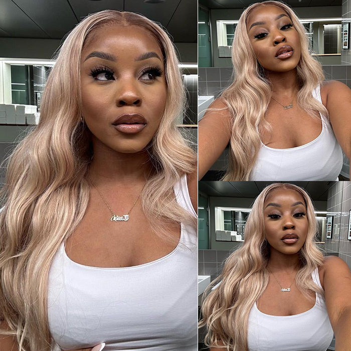 #P18/613 Ash Blonde Highlight Blonde HD Lace Front Human Hair Wigs Straight Hair Wig For Women
