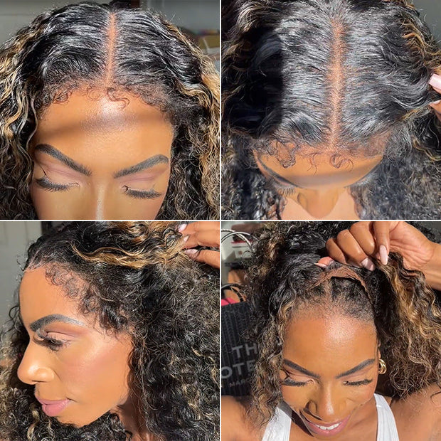 4c Edges Hairline丨#1B/27 Highlight Culry Human Hair Lace Wig Effortless Kinky Culry Edges 13X4 Undetectable HD Lace Front Wig