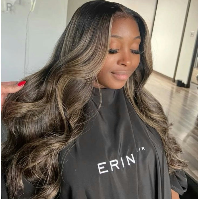 4c Edges Hairline 1B/27 Highlight Body Wave Human Hair Lace Wig Kinky Culry Edges HD Lace Front Wig