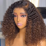 4c Edges Ombre Brown Culry Human Hair Lace Wig Natural Kinky Culry Edges Undetectable HD Lace Front Wig