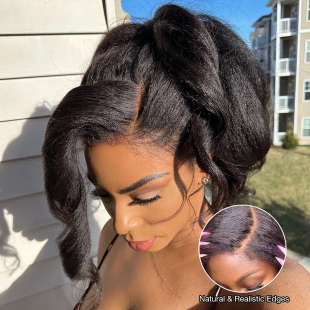 New Hidden Strap 360 Lace Frontal Wigs Kinky  Straight HD Lace Front Human Hair Wigs Pre Plucked Pre Bleached Natural Around Kinky Edges