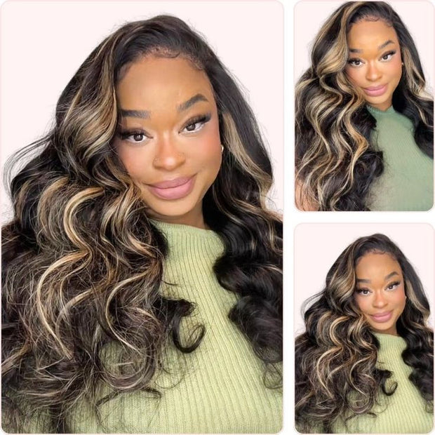 4c Edges Hairline 1B/27 Highlight Body Wave & Straight Human Hair Lace Wig Kinky Culry Edges HD Lace Front Wig 180% Density