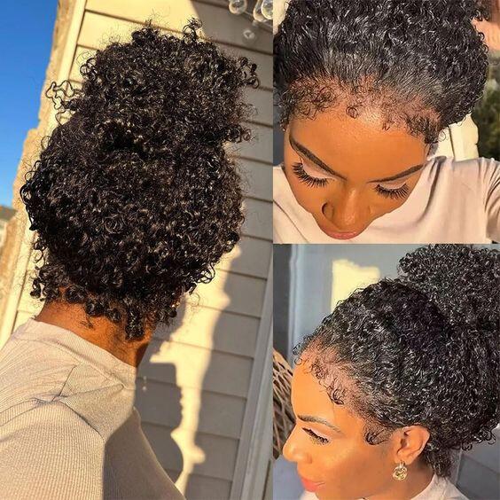 4C Edges Glueless 360 Lace Frontal Wigs With Hidden Elastic Strap kinky Straight or Curly Affordable Snug Fit Human Hair Wigs