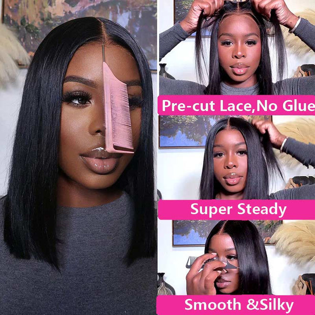 Flash Sale Put On & Go Glueless Wig Straight Or Yaki Pre Cut HD Lace Front Human Hair Wigs 180%|Black Friday Sale