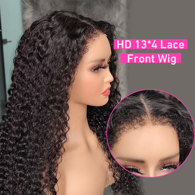 Type 4C Edges Hairline Wig Deep Curly Hair Invisible HD Lace Front Human Hair Wigs With Curly Edges