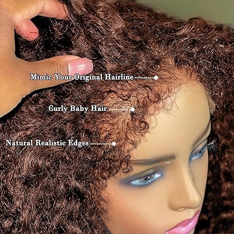 Kinky Edges Hairline丨#4 Chocolate Brown Colored Kinky Straight Human Hair Lace Wig Effortless Kinky Culry Edges Undetectable HD Lace Front Wig