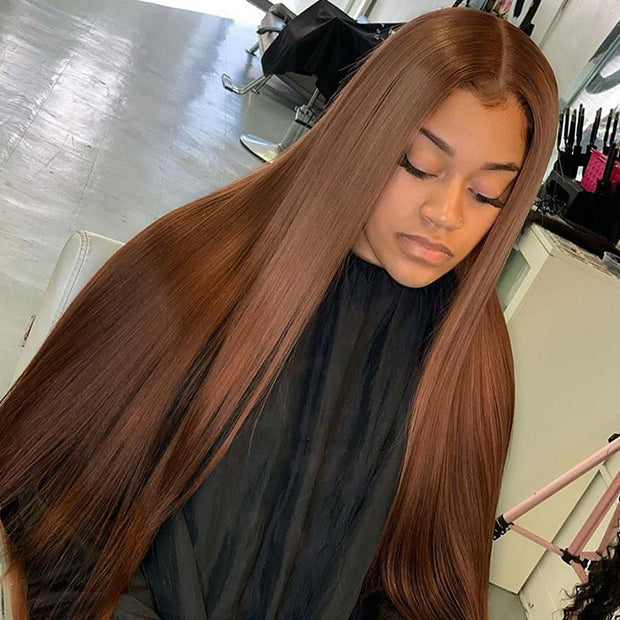 Chocolate Brown Loose Wave Human Hair Wigs for Women 13x4 HD Lace Front Wigs With Pre Plucked Hairline