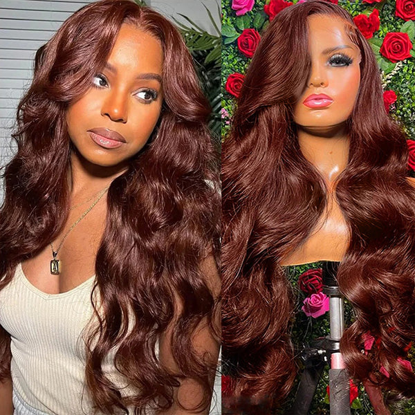 #33 Reddish Brown Auburn Color Water Wave & Body Wave Human Hair Wigs 13x4 HD Lace Front Wigs