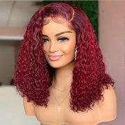 Flash Sale-99J Burgundy Curly Short Bob Wigs 13x4 Lace Frontal Human Hair Wig