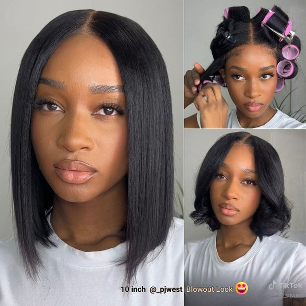 Flash Sale Put On & Go Glueless Wig Straight Or Yaki Pre Cut HD Lace Front Human Hair Wigs 180%