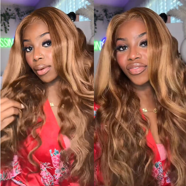 4/27 Highlight Ombre Wig Body Wave Remy Human Hair Lace Front Wigs For Women