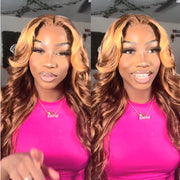 4/27 Highlight Ombre Wig Body Wave Remy Human Hair Lace Front Wigs For Women