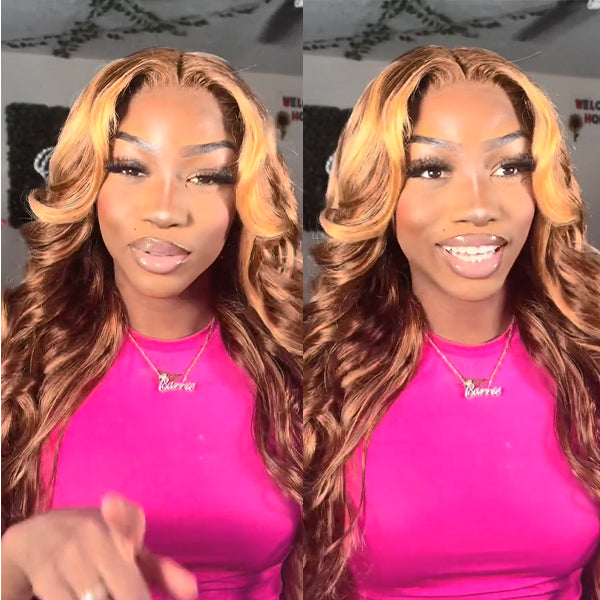4/27 Highlight Ombre Wig Body Wave Remy Human Hair Lace Front Wigs For Women