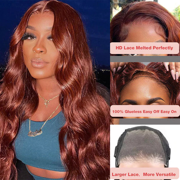 Clearance Sale|22''=$149 Glueless Pre Cut 8x5 Parting Max HD Lace Reddish Brown Body Wave Wig|Black Friday Sale