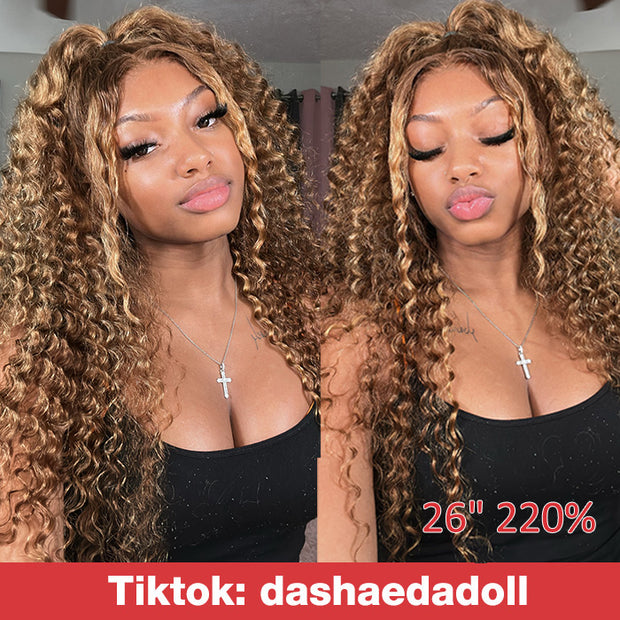 Honey Blonde Highlight Deep Wave Wig 13x4 13x6 Lace Front Wig Colored Human Hair Lace Wig