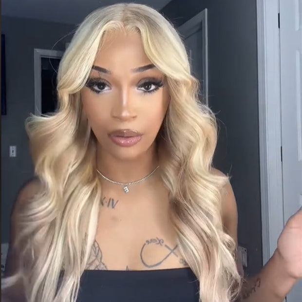 Cynosure Curtain Bangs Glueless Ash Blonde Highlights Wig #18613 Human Hair Wigs With Dark Roots 14 Inch To 28 Inch