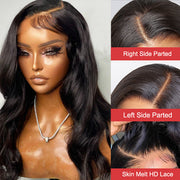 Deep Side Part Body Wave Human Hair Natural Color HD Lace Front Wig With Adjustable Strap