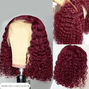 Flash Sale-99J Burgundy Curly Short Bob Wigs 13x4 Lace Frontal Human Hair Wig