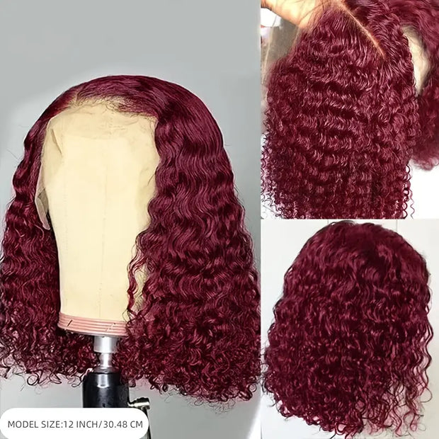 Flash Sale-99J Burgundy Curly Short Bob Wigs 13x4 Lace Frontal Human Hair Wig