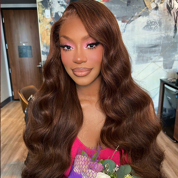 Chocolate Brown Loose Wave Human Hair Wigs for Women 13x4 HD Lace Front Wigs With Pre Plucked Hairline