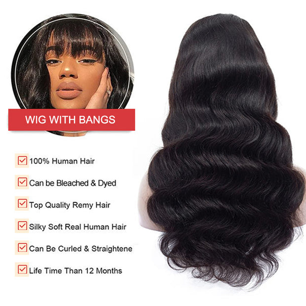 Clearance Sale| Glueless HD Lace Human Hair Wigs With Bangs Affordable Body Wave And Straight Hair Wigs