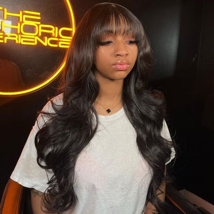 Glueless Human Hair Wigs With Bangs Full Machine Made Wig Affordable Body Wave And Straight Hair Wigs