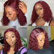 Flash Sale-99J Burgundy Curly Short Bob Wigs 13x4 Lace Frontal Human Hair Wig