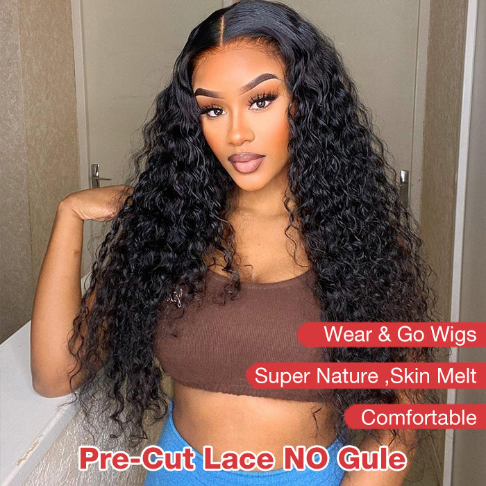 Wear & Go Pre-Cut 4x4 HD Lace Wig Water Wave Human Hair Wig 180% with Breathable Cap  Easy to Install