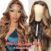 Wear & Go Highlight Wig Brown Color Body Wave Pre-Cut Glueless HD Lace Wig Beginner Friendly