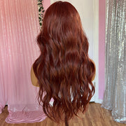 Curtain Bangs Copper Brown  Body Wave Human Hair Wig 13x4/5x5 HD Lace Closure Human Hair Wig