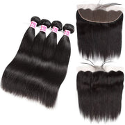 Brazilian Straight Hair 4 Bundles With Frontal 8A Grade Natural Color Hair Weaves