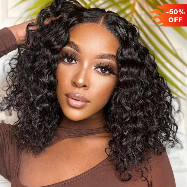 HD Lace Brazlian Water Wave Short Bob Wig Pre Plucked Natural Hairline Glueless 220% Density Human Hair Bob Wigs