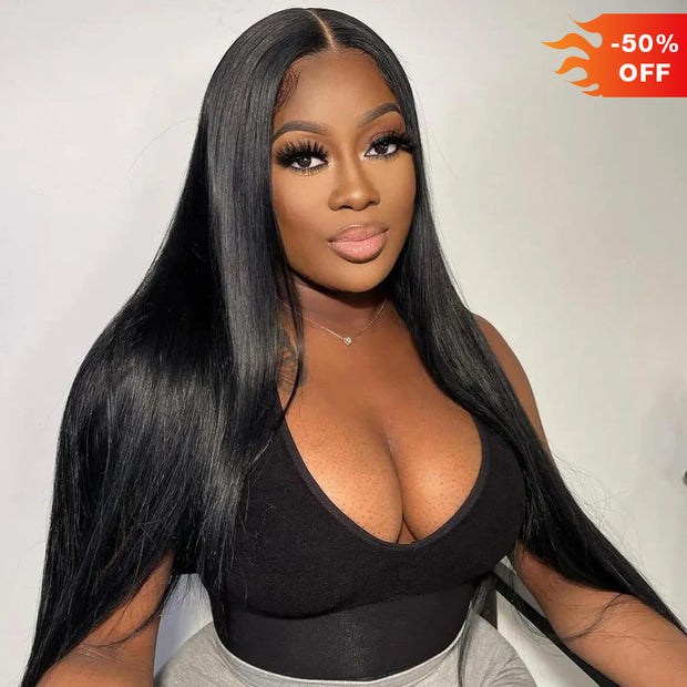 Clearance Sale|Straight Human Hair 5X5 HD Lace Closure Wigs Natural Hairline Middle Part Frontal Wig