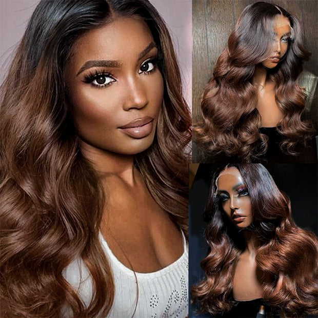 Pre-Bleached Ombre Chocolate Brown Pre Cut Lace Wig 8x5 Glueless Human Hair Wig