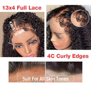 Type 4C Hairline Wig Deep Curly Hair Invisible HD Lace Front Human Hair Wigs With Curly Edges