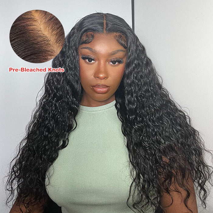 Bye-Bye Knots  8x5 Pre Cut HD Lace Glueless Wig Water Wave Human Hair Wigs With Pre Bleached Knots
