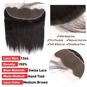 Brazilian Straight Hair 4 Bundles With Frontal 8A Grade Natural Color Hair Weaves